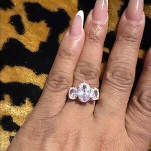 Three-Stone  Cubic Zirconia Ring in Gold Tone